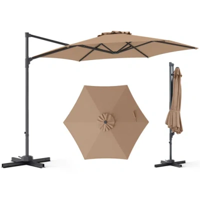 Costway 10 Ft Patio Cantilever Umbrella With 360° Rotation And Air Vent For Backyard And Poolside-tan