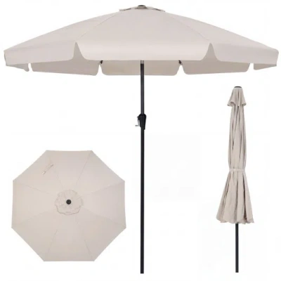 Costway 10 Ft Scalloped Patio Umbrella With Push Button Tilt And 8 Fiberglass Ribs-beige In Multi