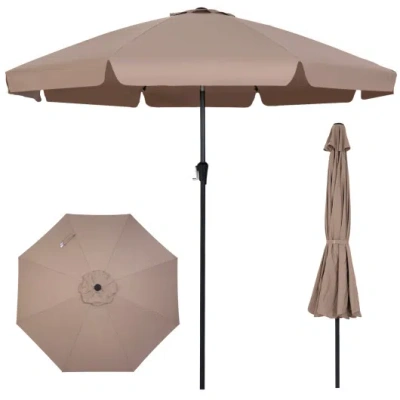 Costway 10 Ft Scalloped Patio Umbrella With Push Button Tilt And 8 Fiberglass Ribs-brown