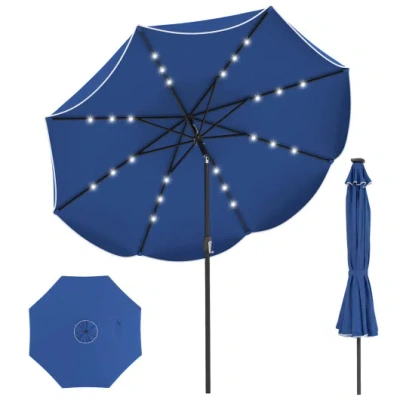 Costway 10 Ft Scalloped Solar Patio Umbrella With 24 Led Lights And Tilt Adjustment-navy In Blue