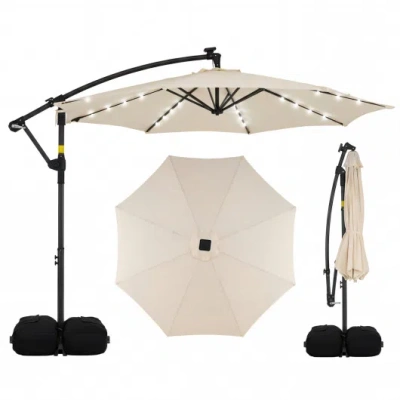 Costway 10 Ft Solar Led Offset Cantilever Patio Umbrella Hanging Outdoor Market Umbrella-beige In Yellow
