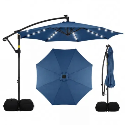 Costway 10 Ft Solar Led Offset Cantilever Patio Umbrella Hanging Outdoor Market Umbrella-navy In Yellow
