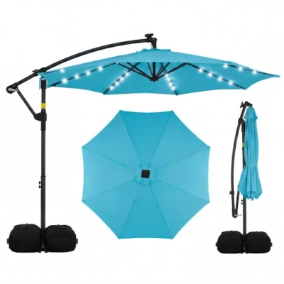 Costway 10 Ft Solar Led Offset Cantilever Patio Umbrella Hanging Outdoor Market Umbrella-turquoise