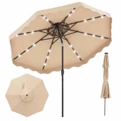 Costway 10 Ft Solar Led Patio Umbrella For Deck And Pool-beige In Multi