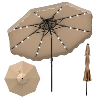 Costway 10 Ft Solar Led Patio Umbrella For Deck And Pool-brown