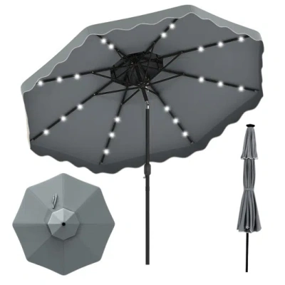 Costway 10 Ft Solar Led Patio Umbrella For Deck And Pool-gray