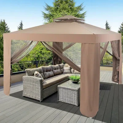 Costway 10 Ft. W X 10 Ft. D Iron Patio Gazebo In Coffee