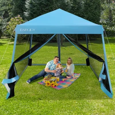 Costway 10 Ft. W X 10 Ft. D Metal Pop-up Canopy In Blue