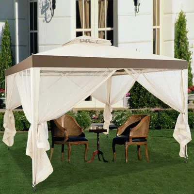 Costway 10 Ft. W X 10 Ft. D Steel Patio Gazebo In Beige