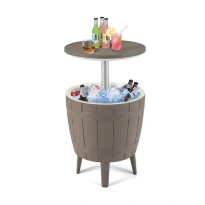 Costway 10 Gallon Cooler Bar Table Outdoor Coffee Table Ice Bucket With Telescopic Tabletop For Beer And Win In Brown