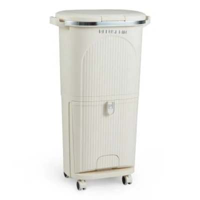 Costway 10 Gallon Kitchen Trash Can Double-layer With Lid And 2 Removable Buckets-beige