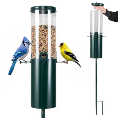 Costway 10 Lbs Large Capacity Squirrel Proof Bird Feeder With Pole Mount And Baffle In Green