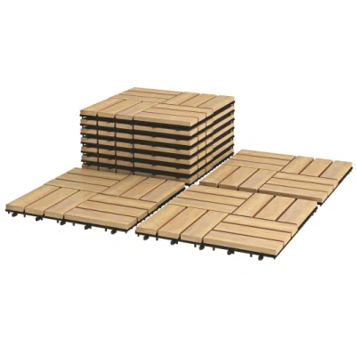 Costway 10 Pieces 12 X 12 Inch Acacia Wood Interlocking Check Deck Tiles In Brown