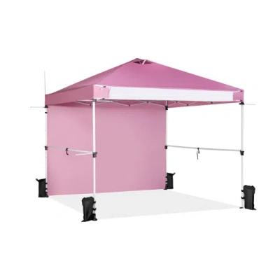 Costway 10 X 10 Feet Foldable Commercial Pop-up Canopy With Roller Bag And Banner Strip-pink