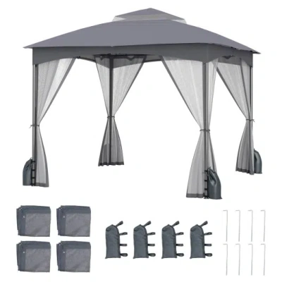 Costway 10 X 10 Ft Heavy-duty Patio Gazebo With Netting Walls And 4 Sandbags-gray