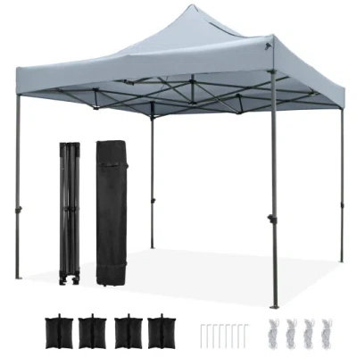 Costway 10 X 10 Ft Outdoor Pop Up Canopy Tent Easy Setup Gazebo Shelter With Wheeled Bag-gray In Multi