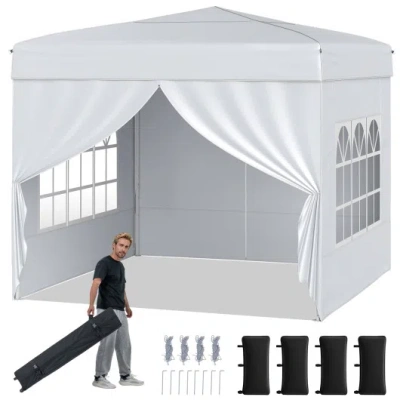 Costway 10 X 10 Ft Pop Up Canopy Tent Outdoor Patio Commercial Sunshade Shelter With 4 Sidewalls-white In Multi