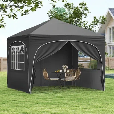 Costway 10 X 10 Ft Pop Up Canopy Tent Whth 1 Sidewall Wheeled Bag 4 Sandbags 4 Ropes, Gray