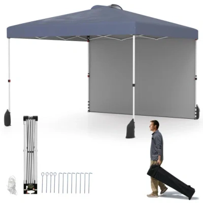 Costway 10 X 10 Ft Pop Up Canopy Tent With 1 Sidewall And Wheeled Bag-gray