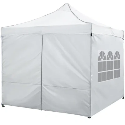 Costway 10 X 10 Ft Pop Up Canopy Tent With 4 Removable Sidewalls And Wheeled Bag-white