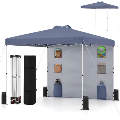 Costway 10 X 10 Ft Pop Up Canopy Tent With Sidewall 6 Pockets Instant Setup Commercial Gazebo-gray In Blue