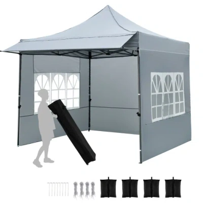 Costway 10 X 10 Ft Pop Up Canopy Tent With Sidewalls And Awning For Party Picnic Event-gray In Multi