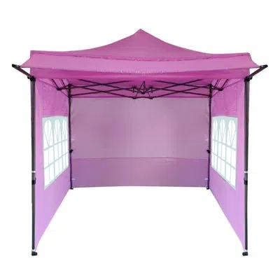 Costway 10 X 10 Ft Pop Up Canopy Tent With Sidewalls & Awning, Wheeled Bag, Sandbags, Stake Pink