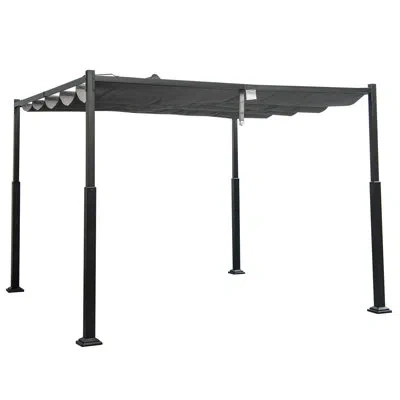 Costway 10' X 10' Outdoor Pergola With Retractable Canopy Heavy-duty Metal Columns In Black