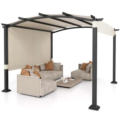 Costway 10' X 10' Outdoor Pergola With Retractable Sunshade Canopy Anchored Plates Patio In Animal Print