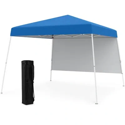 Costway 10 X 10ft Pop Up Canopy Tent With 1 Sidewall, Portable Backpack, 4 Stakes  Slant Leg In Blue