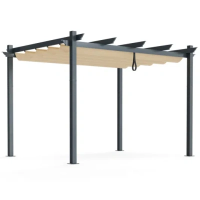 Costway 10 X 12 Feet Outdoor Aluminum Retractable Pergola Canopy Shelter Grape Trellis-beige In Black