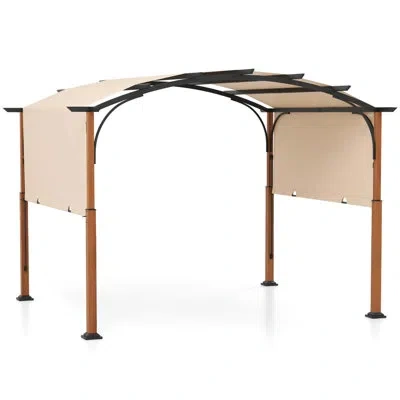 Costway 10 X 12 Ft Outdoor Retractable Pergola With Retractable Canopy Looking Posts In Beige