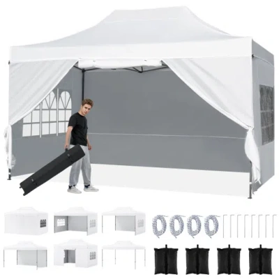 Costway 10 X 14 Ft Pop Up Canopy Tent Outdoor Patio Commercial Sunshade Shelter-white In Multi