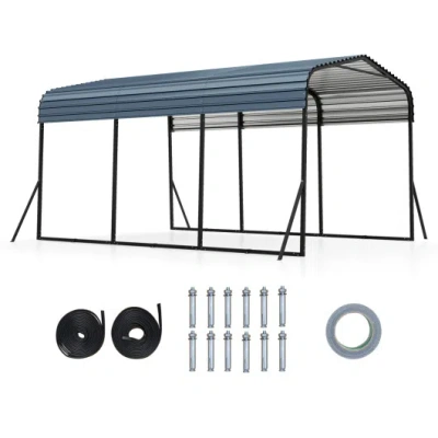 Costway 10 X 14.5 Ft Heavy-duty Carport Outdoor Galvanized Steel Garage Car Shelter With Leak-proof Roof-bla In Black