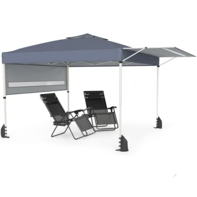 Costway 10 X 17 Feet Pop Up Canopy Tent With Dual Adjustable Awnings-gray In Blue