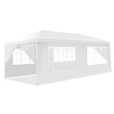 Costway 10 X 20 Feet 6 Sidewalls Canopy Tent With Carry Bag-white