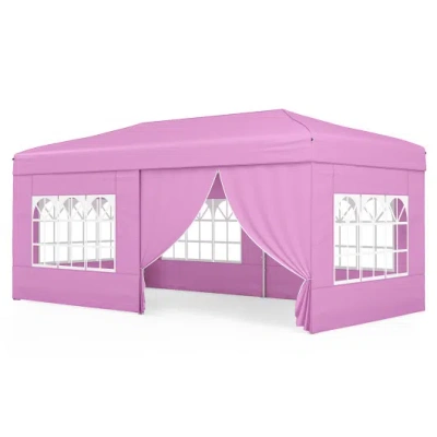 Costway 10 X 20 Feet Pop Up Canopy Tent Instant Setup With 6 Sidewalls-pink