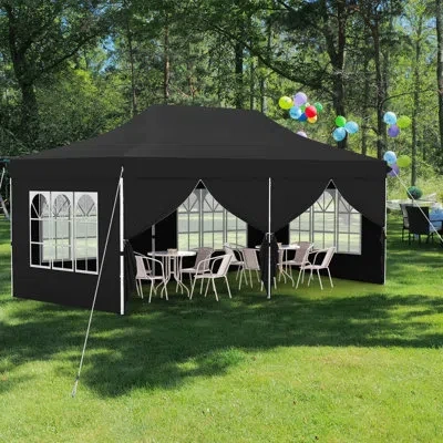 Costway 10 X 20ft Pop Up Canopy Outdoor Canopy Tent With 6 Sidewalls Carrying Bag In Black