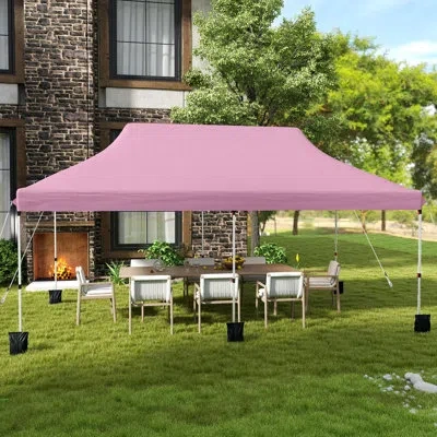 Costway 10 X 20ft Pop-up Canopy Tent Folding Instant Sun Shelter With 3 Adjustable Heights Pink
