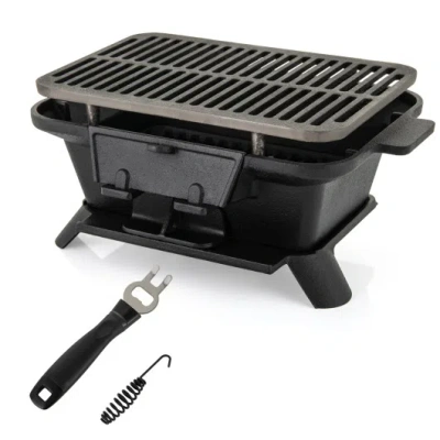 Costway 100% Cast Iron Hibachi Grill With Grill Grate Lifter In Black