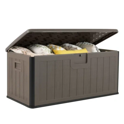 Costway 100 Gallon Large Deck Box With Lockable Lid For Patio-brown
