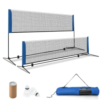 Costway 10/14 Feet Adjustable Badminton Net Stand With Portable Carry Bag-10 Feet In Gray