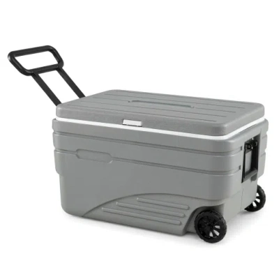 Costway 103 Quart Outdoor Portable Wheeled Ice Cooler With Foldable Pull And Carry Handles-gray