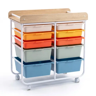 Costway 10-drawer Rolling Cart With Wooden Tabletop And Lockable Wheels For Office-macaron In Animal Print