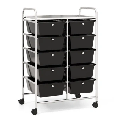 Costway 10-drawer Rolling Storage Cart-black