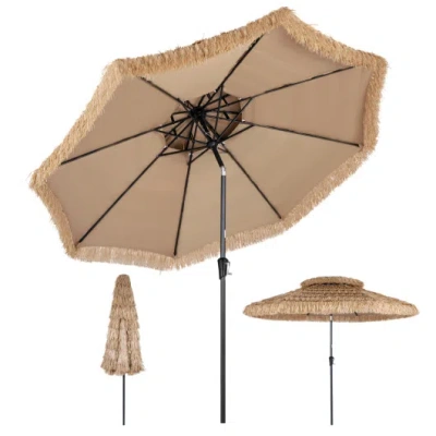 Costway 10ft And 2-tier Tiki Patio Umbrella With 8 Ribs-brown In Multi