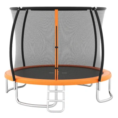 Costway 10ft Outdoor Trampoline Heavy-duty Recreational Trampoline With Safety Enclosure Net-orange In Black