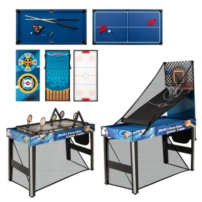 Costway 10-in-1 Combo Game Table Set With Table Tennis, Basketball, Soccer-blue In Multi