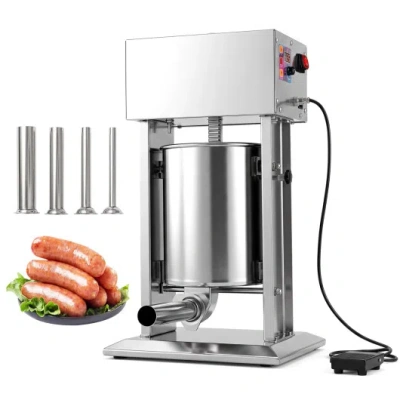 Costway 10l Electric Sausage Stuffer With 4 Stuffing Tubes Foot Pedal And Stepless Speed Control-silver In White