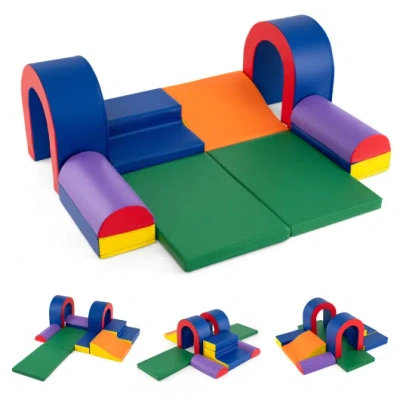 Costway 10-piece Foam Climbing Blocks Soft Pu Leather Play Gym Lightweight Baby Climber Structures-multicolo